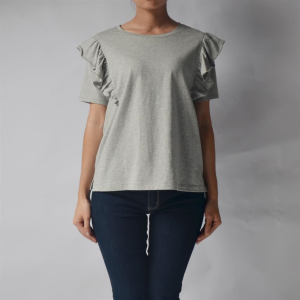 Women Round-neck Short Sleeve Raffle Top