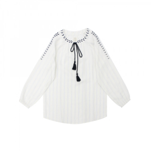 Women Round-neck Drawstring Long Sleeve Shirts