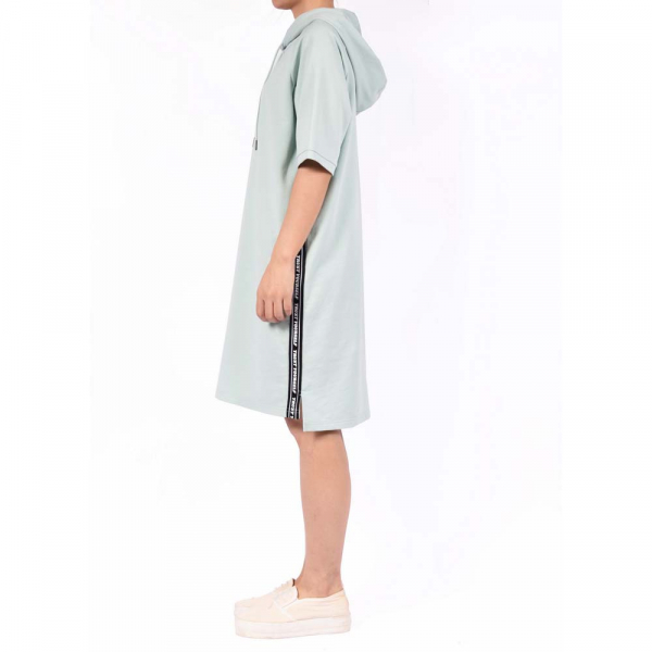 Women French Terry Hoodie Short Sleeve Drawstring Dress