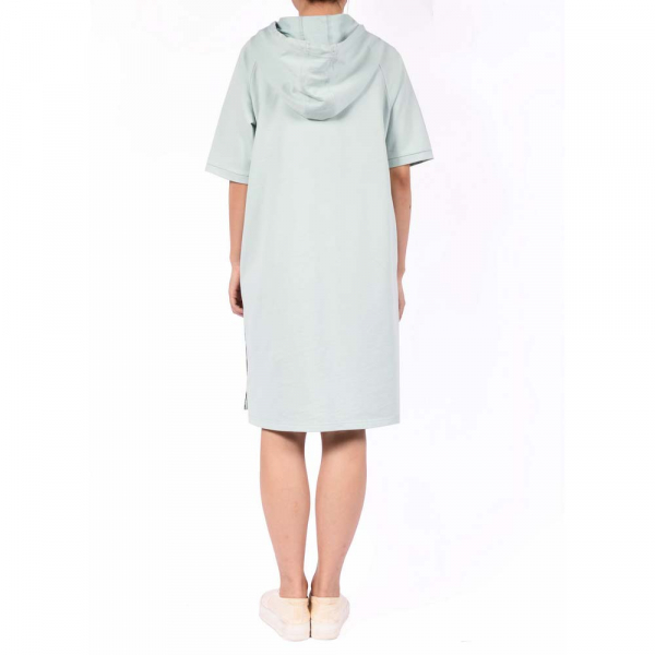 Women French Terry Hoodie Short Sleeve Drawstring Dress
